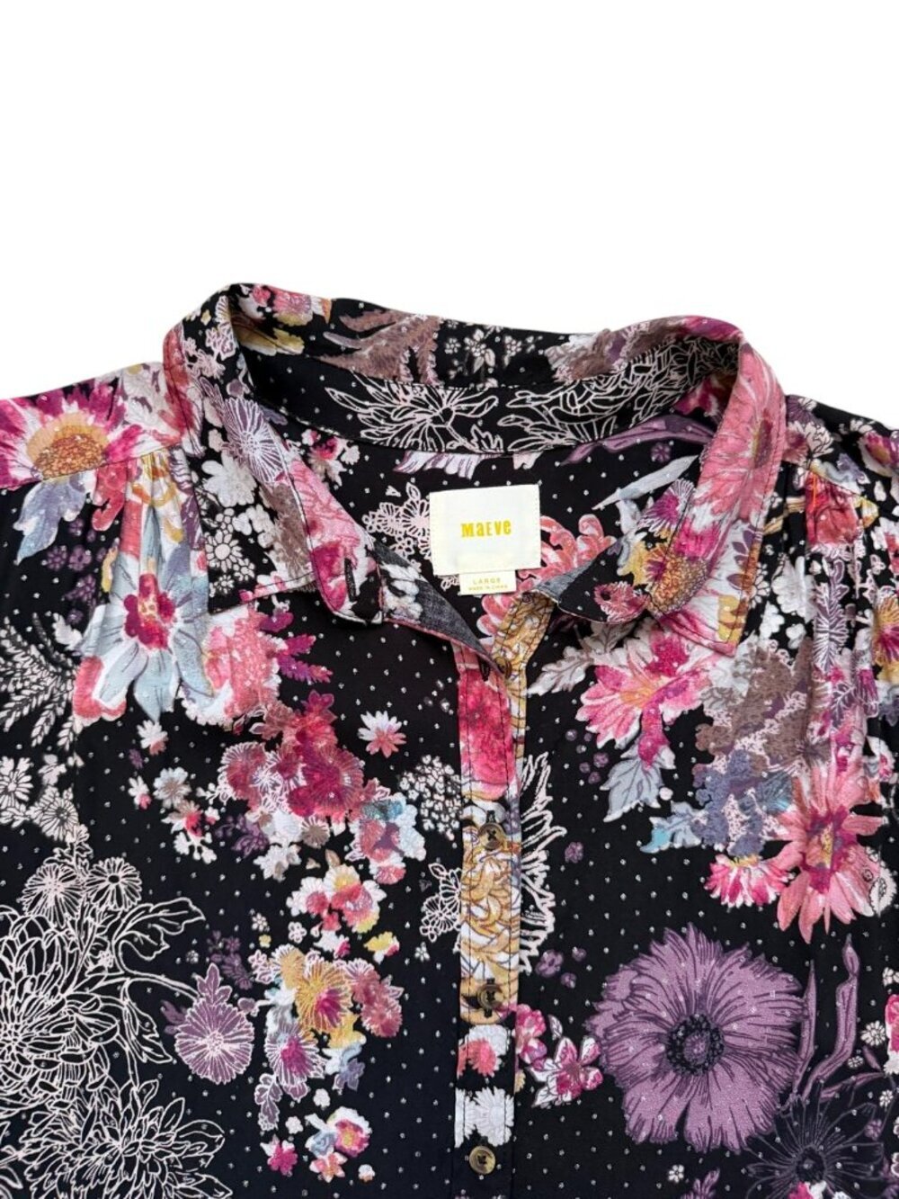 Maeve Anthropologie Women's Large Floral Button Front Tunic Blouse Boho. rayon. - Picture 6 of 12